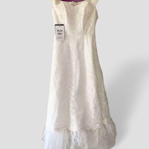 WHITE Lace Feather Trim Bustier Wedding Dress